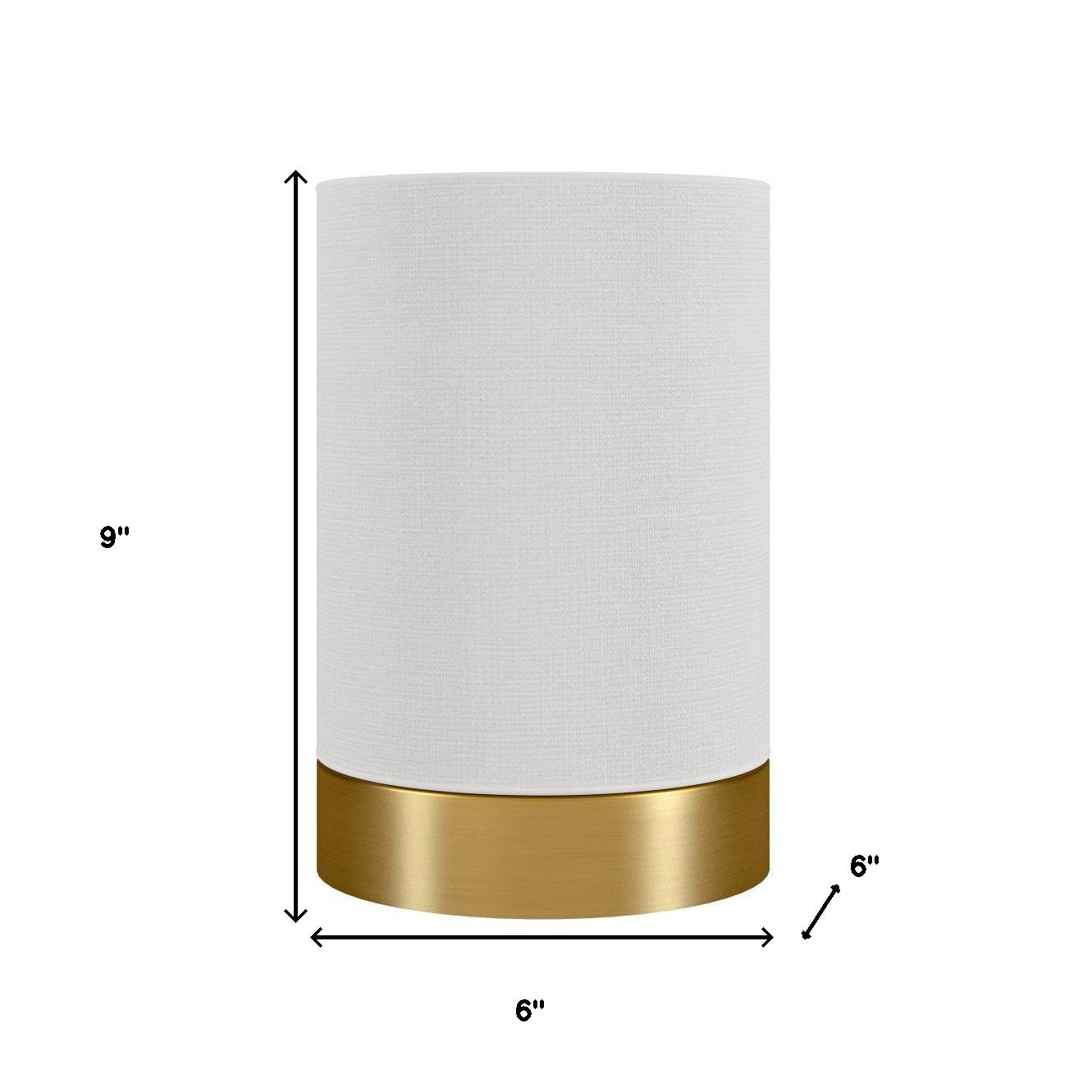 9" Brass Metal Cylinder Bedside Table Lamp With White Drum Shade