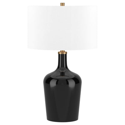 25" Black Glass Urn Table Lamp With White Drum Shade - FurniFindUSA