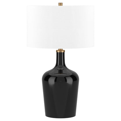 25" Black Glass Urn Table Lamp With White Drum Shade - FurniFindUSA