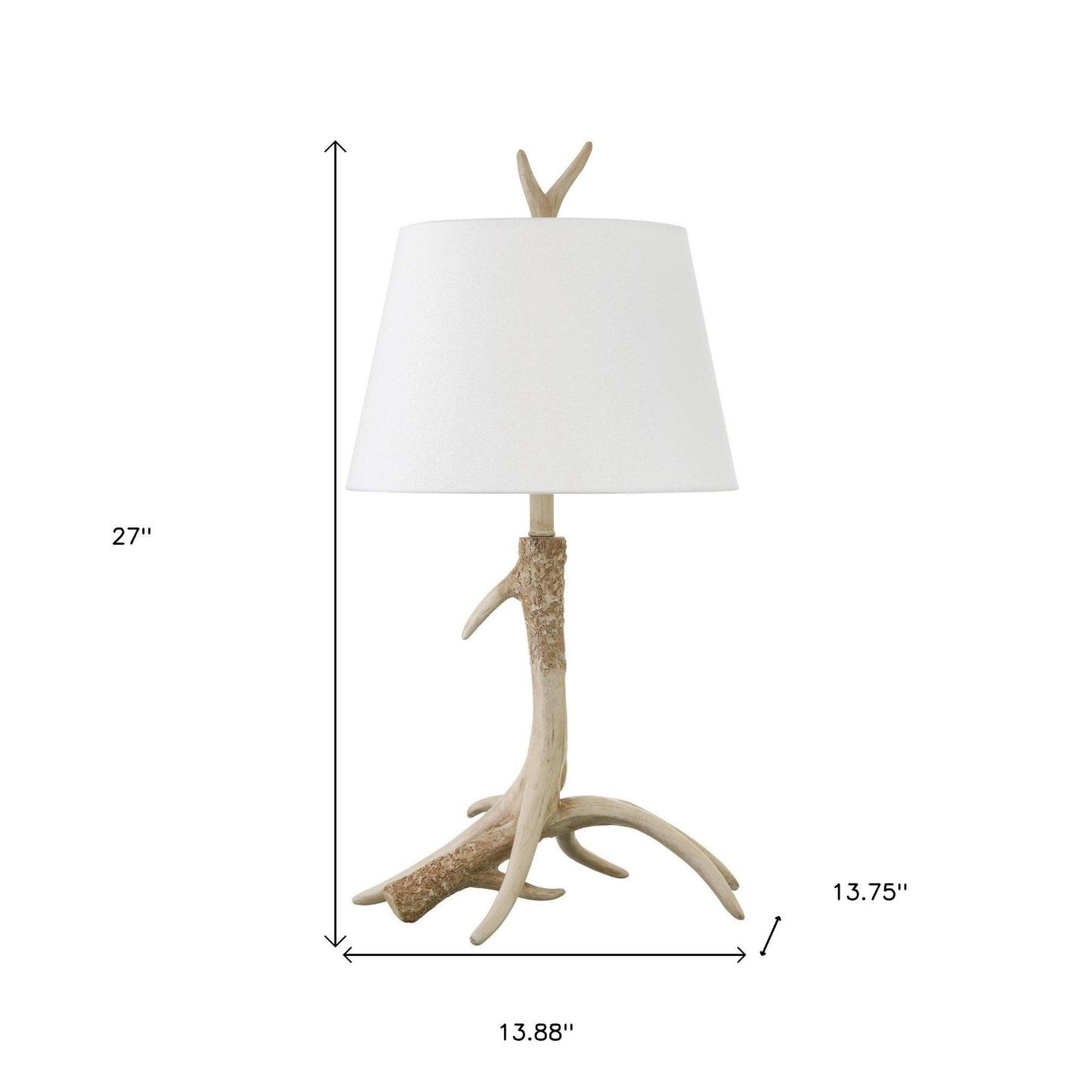 27" Brown Antlers Table Lamp With White Drum Shade - FurniFindUSA