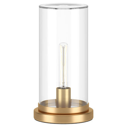 13" Gold Metal Table Lamp With Clear Drum Shade