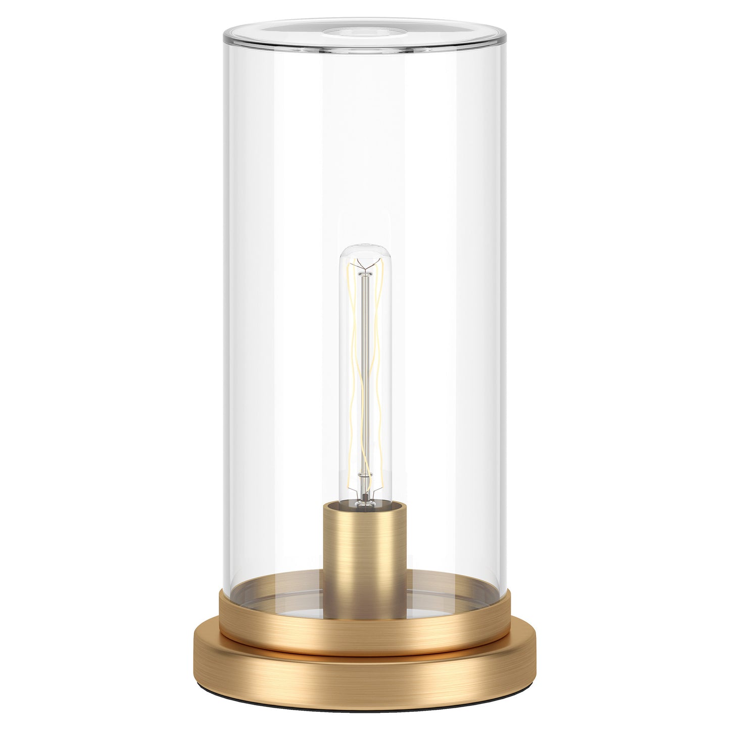 13" Gold Metal Table Lamp With Clear Drum Shade