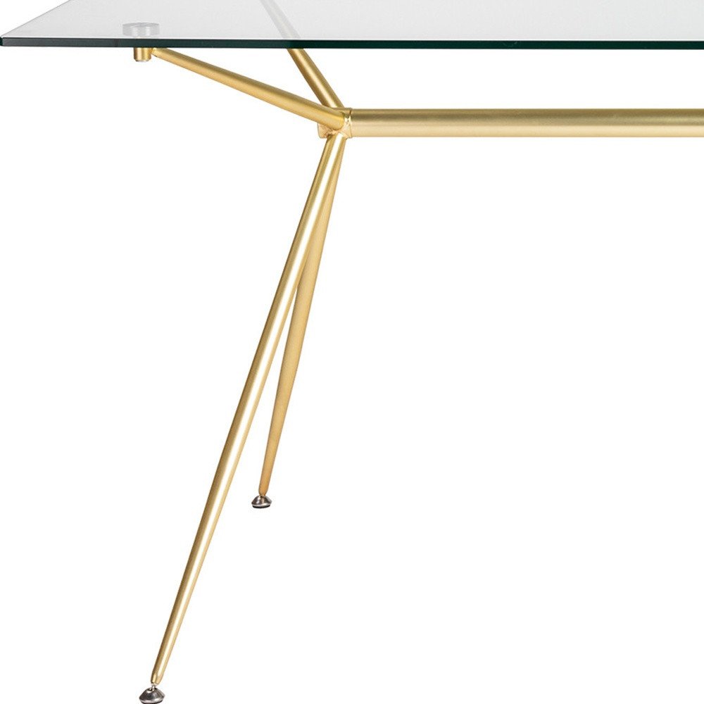 60" Clear And Gold Glass And Steel Dining Table HomeRoots