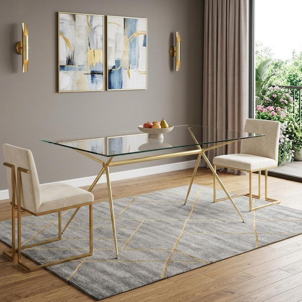60" Clear And Gold Glass And Steel Dining Table HomeRoots