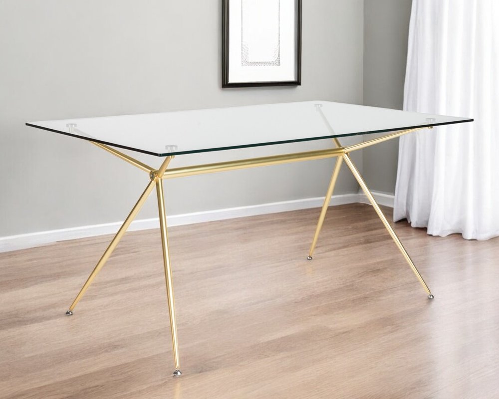 60" Clear And Gold Glass And Steel Dining Table HomeRoots