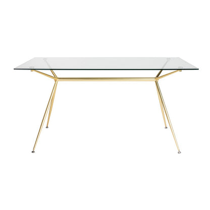 60" Clear And Gold Glass And Steel Dining Table HomeRoots