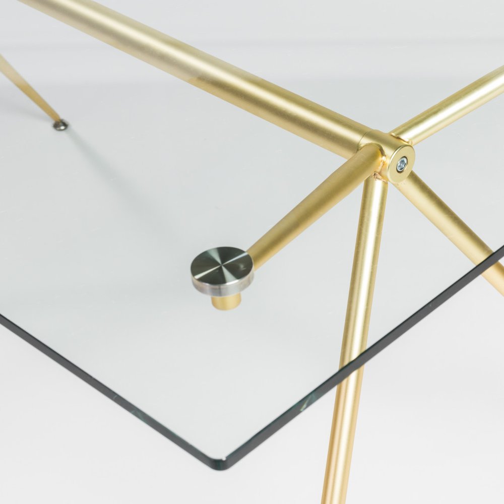 60" Clear And Gold Glass And Steel Dining Table HomeRoots