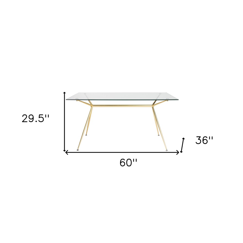 60" Clear And Gold Glass And Steel Dining Table HomeRoots