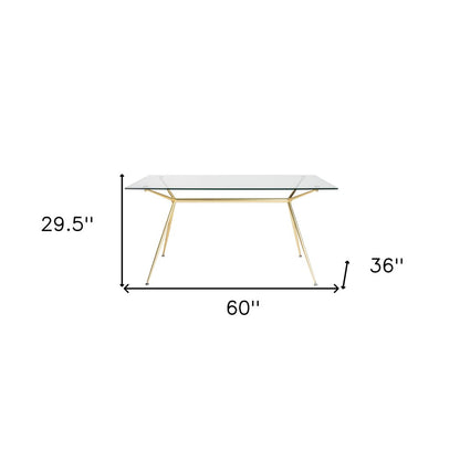 60" Clear And Gold Glass And Steel Dining Table HomeRoots