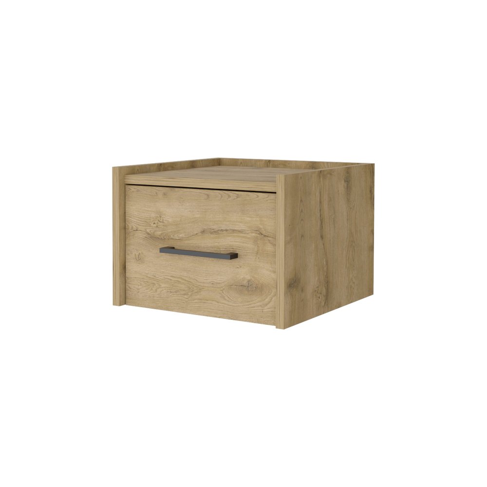 10" Beige One Drawer Faux Wood Floating Nightstand — view 1