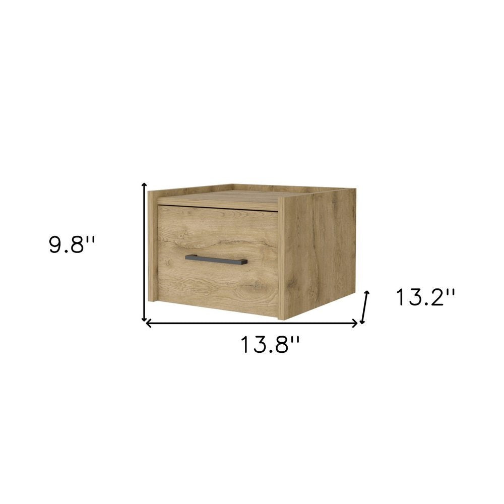 10" Beige One Drawer Faux Wood Floating Nightstand — view 3