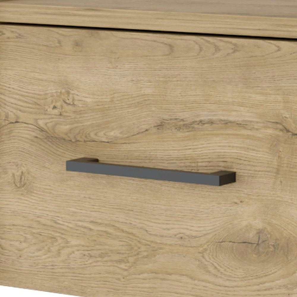 10" Beige One Drawer Faux Wood Floating Nightstand — view 4
