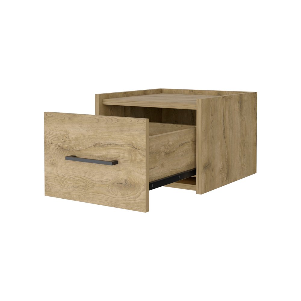 10" Beige One Drawer Faux Wood Floating Nightstand — view 2