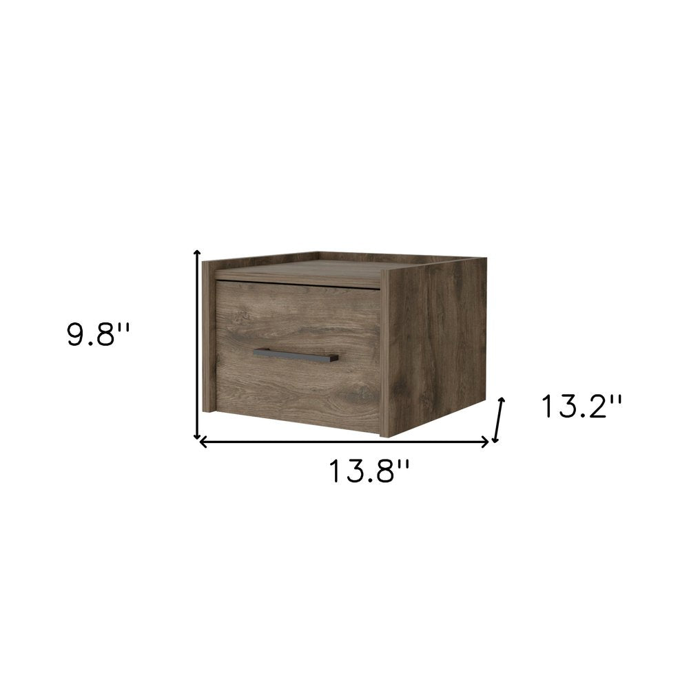 10" Brown Wood One Drawer Floating Nightstand — view 3