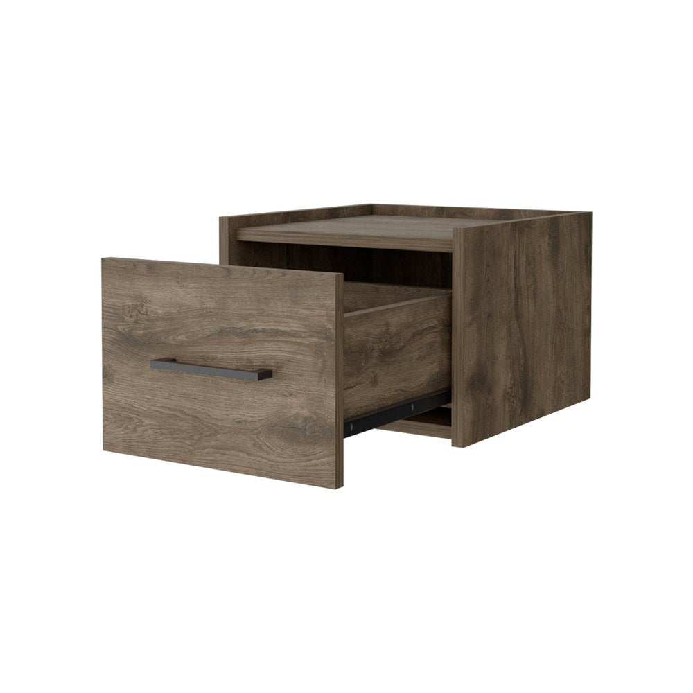 10" Brown Wood One Drawer Floating Nightstand — view 2