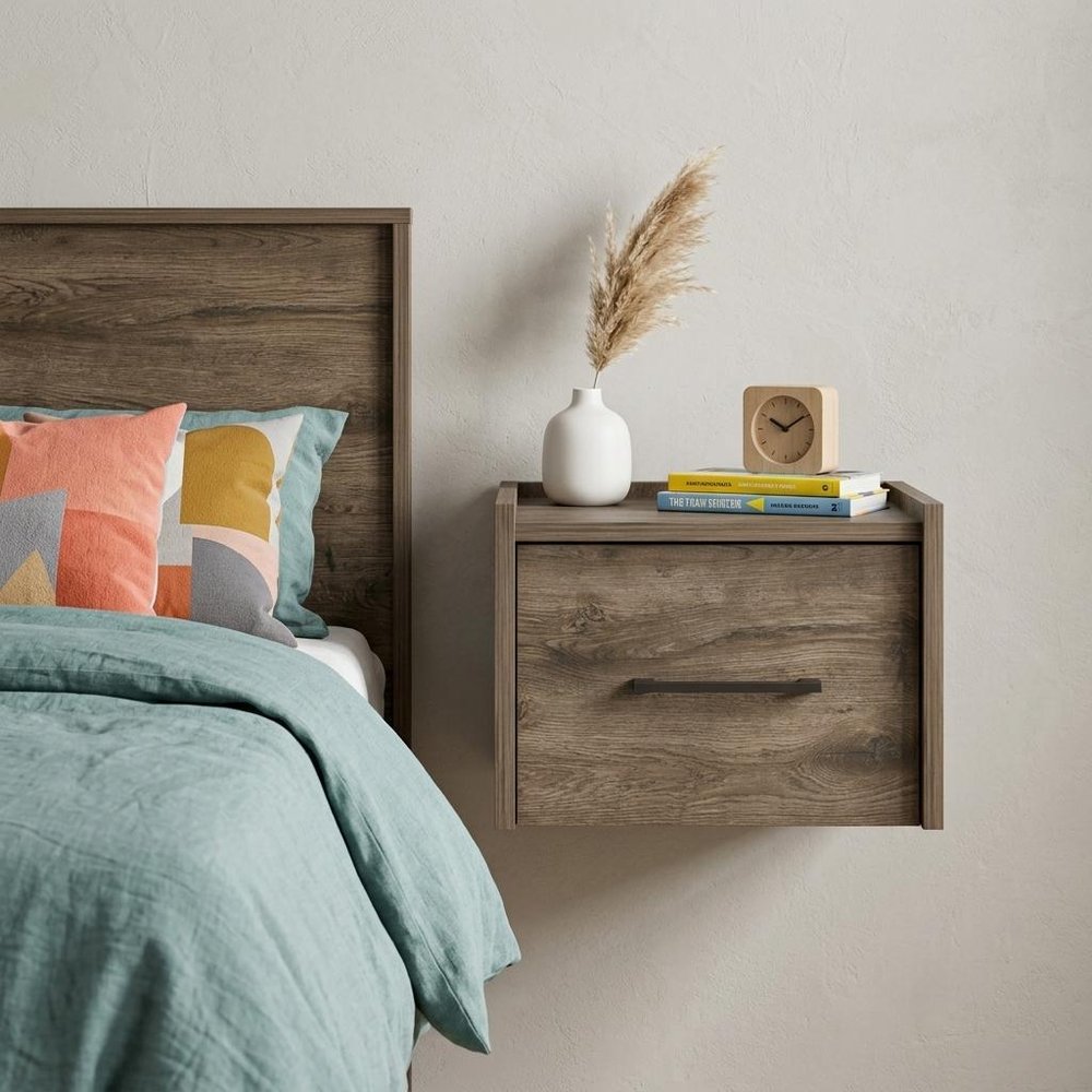 10" Brown Wood One Drawer Floating Nightstand — view 6