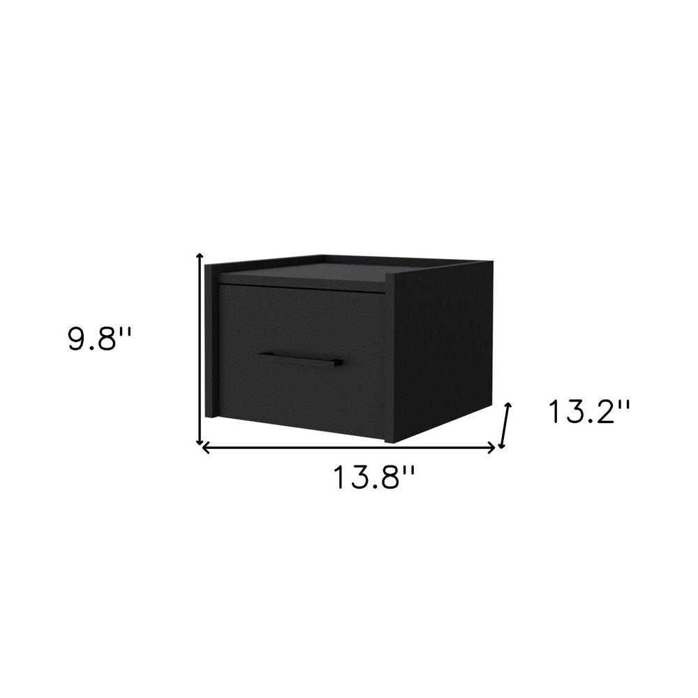 10" Black Wood One Drawer Floating Nightstand — view 4