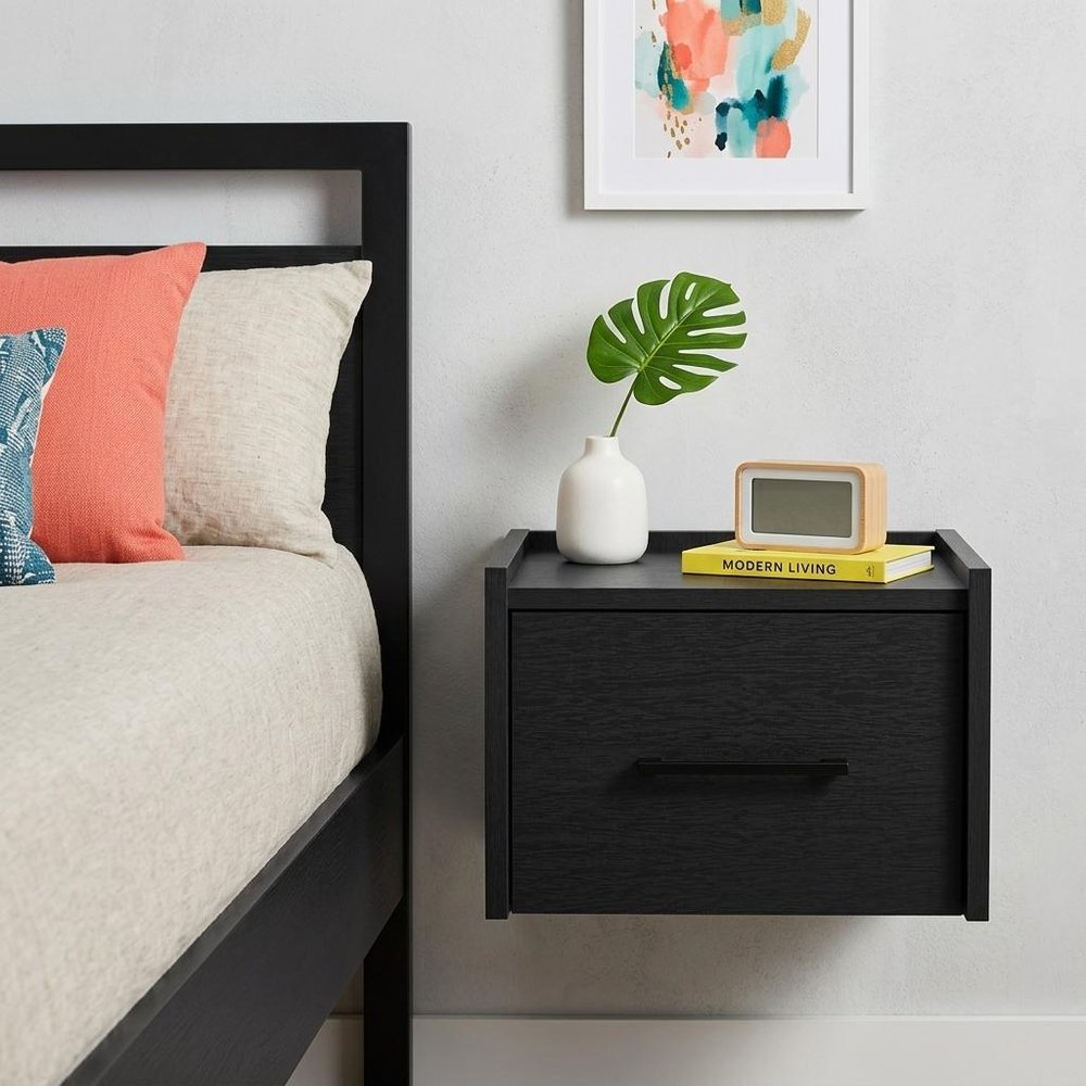 10" Black Wood One Drawer Floating Nightstand — view 6