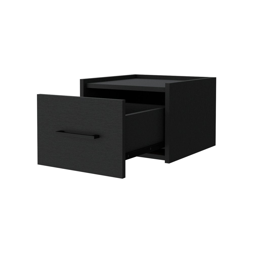 10" Black Wood One Drawer Floating Nightstand — view 2