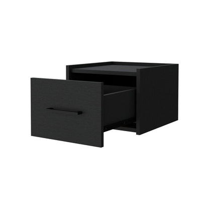 10" Black Wood One Drawer Floating Nightstand