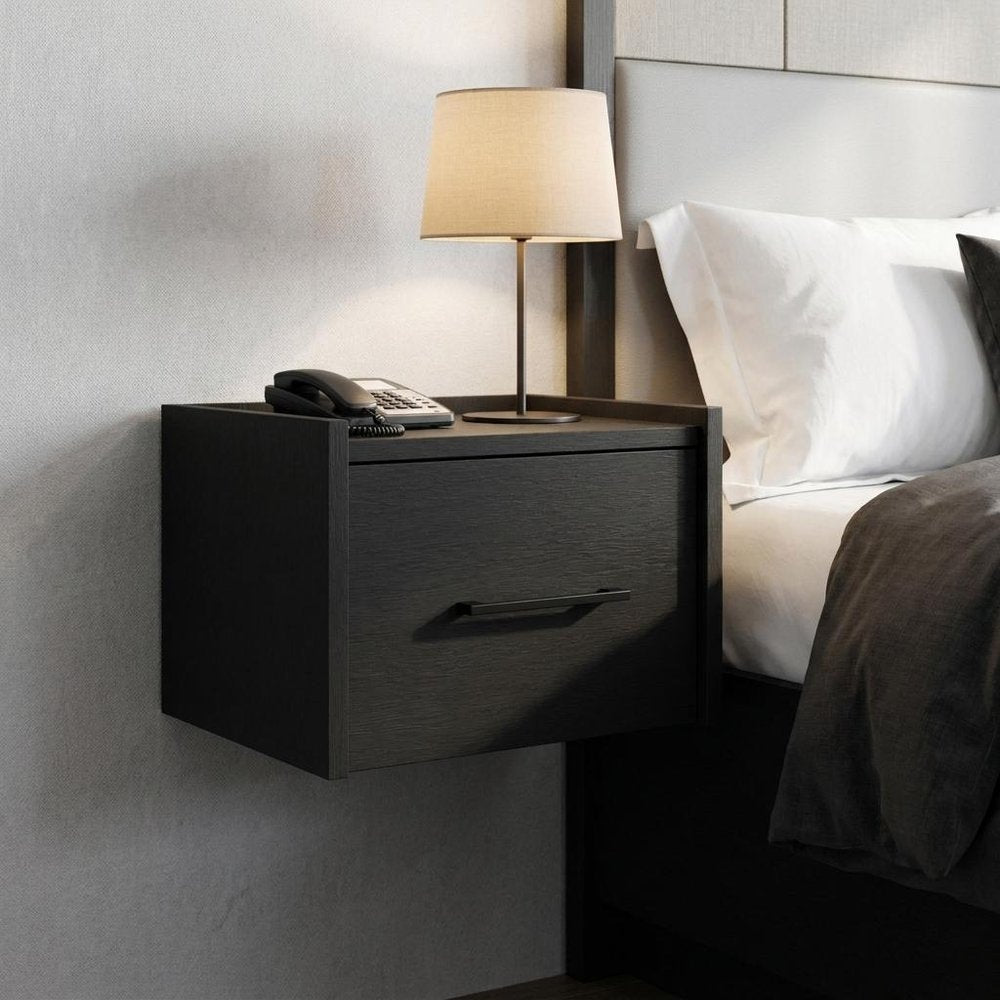 10" Black Wood One Drawer Floating Nightstand — view 7