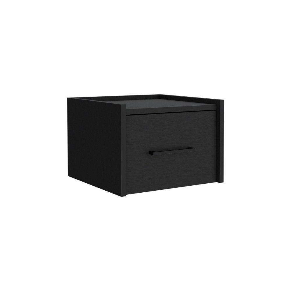 10" Black Wood One Drawer Floating Nightstand — view 3