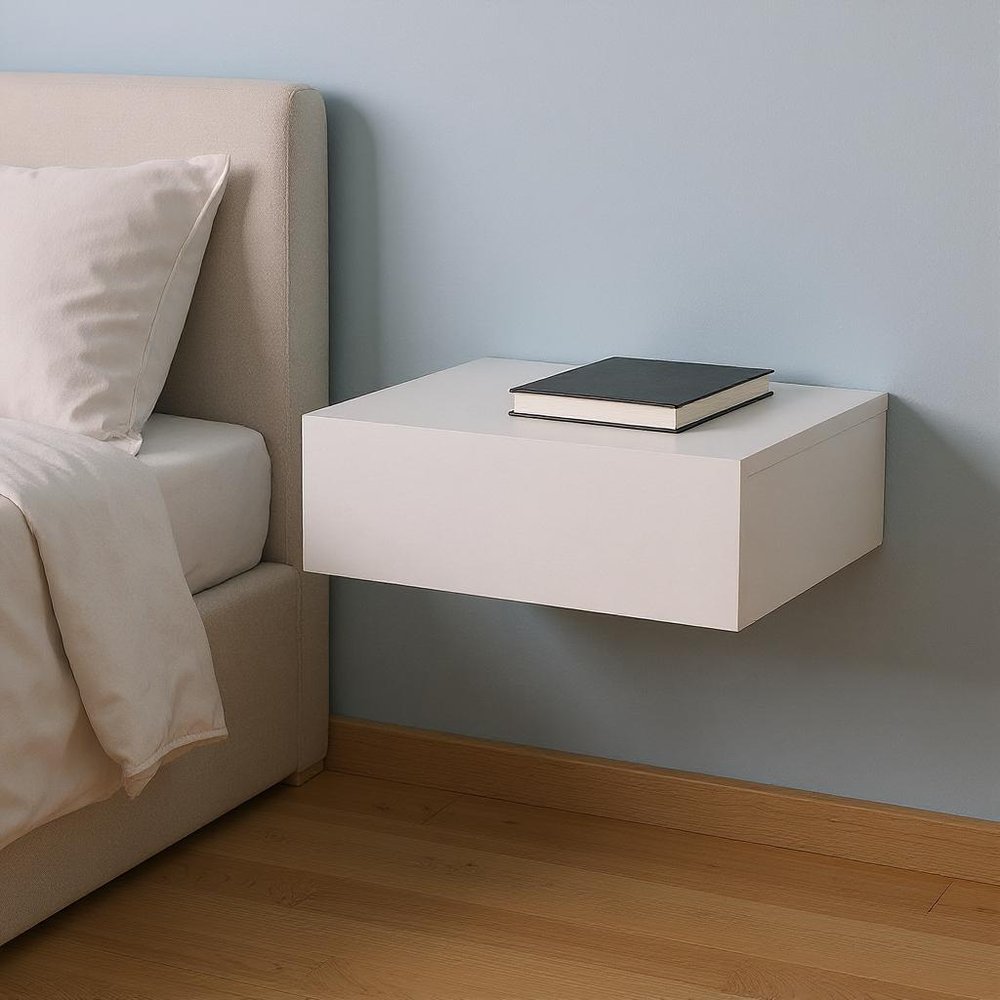 16" White Wood One Drawer Floating Nightstand — view 6