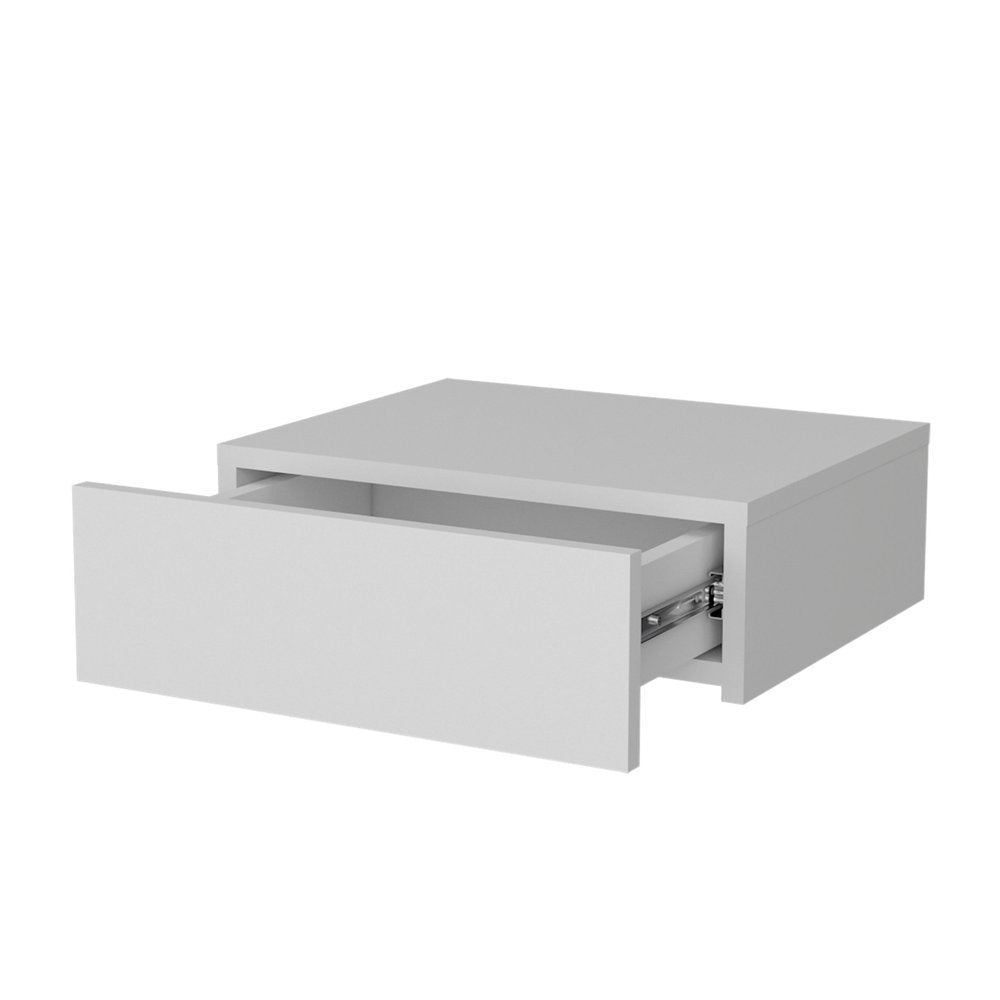 16" White Wood One Drawer Floating Nightstand