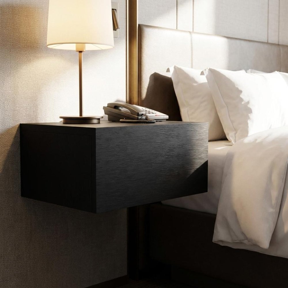 16" Black Wood One Drawer Floating Nightstand HomeRoots
