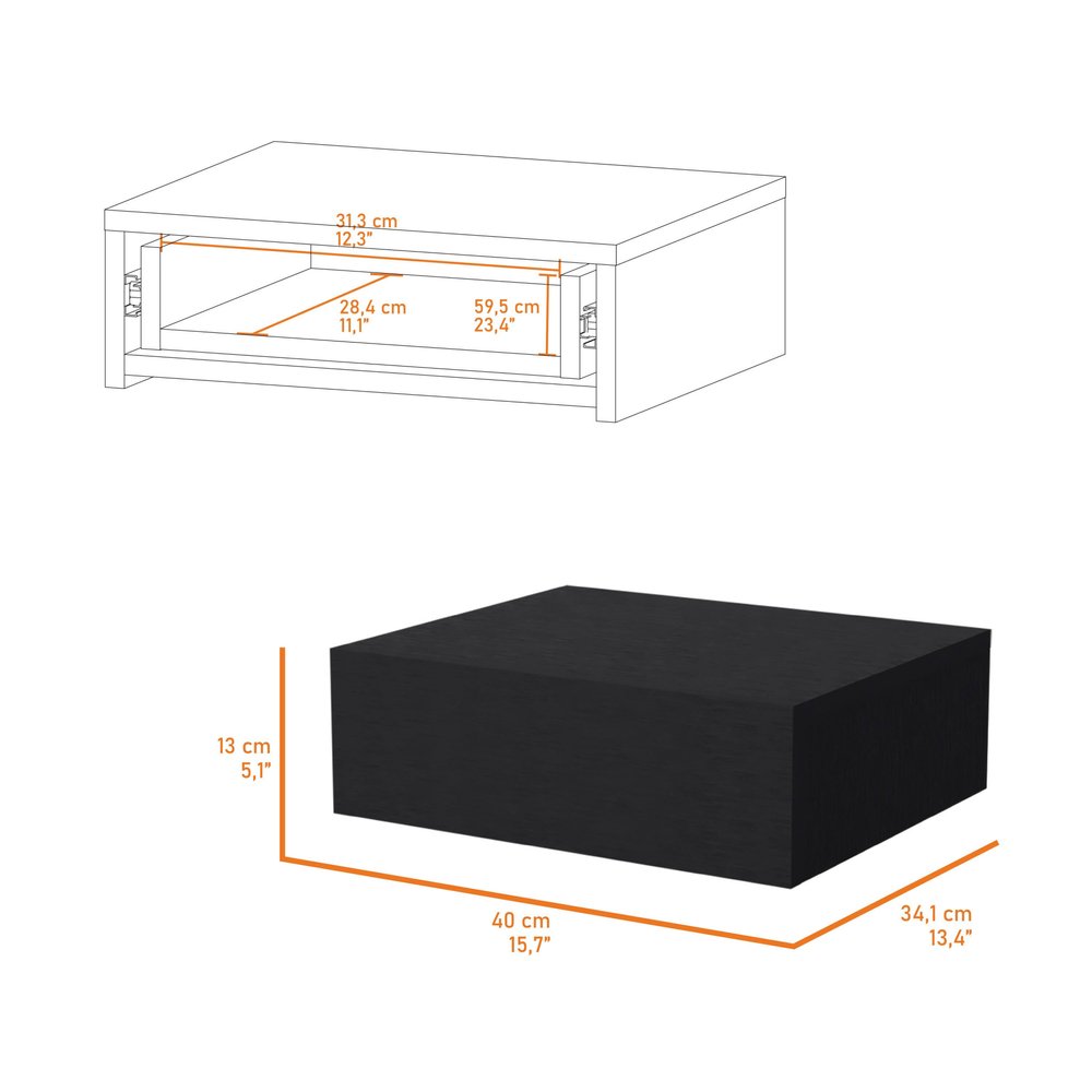 16" Black Wood One Drawer Floating Nightstand HomeRoots