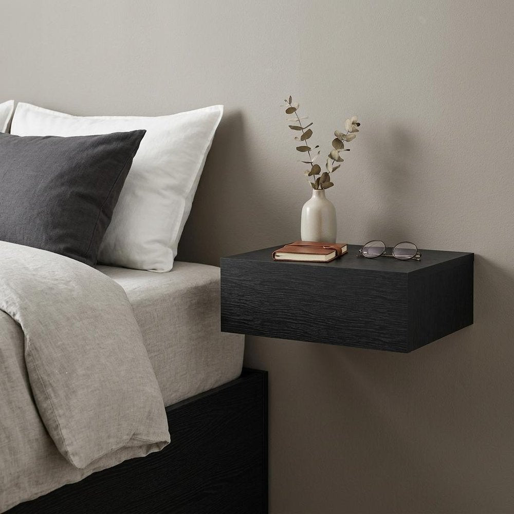16" Black Wood One Drawer Floating Nightstand HomeRoots