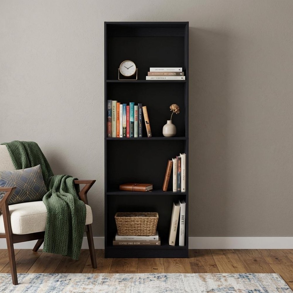 71" Black Wood Four Tier Bookcase HomeRoots
