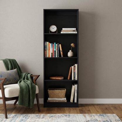 71" Black Wood Four Tier Bookcase HomeRoots