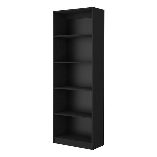71" Black Wood Five Tier Bookcase