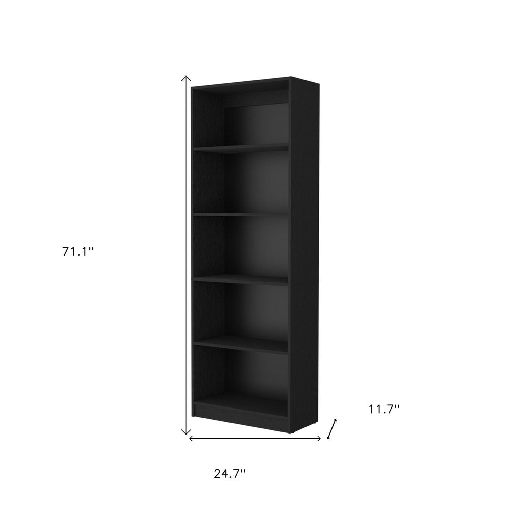 71" Black Wood Five Tier Bookcase HomeRoots