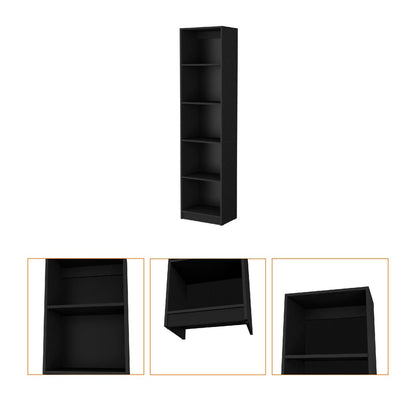 70" Black Wood Five Tier Bookcase