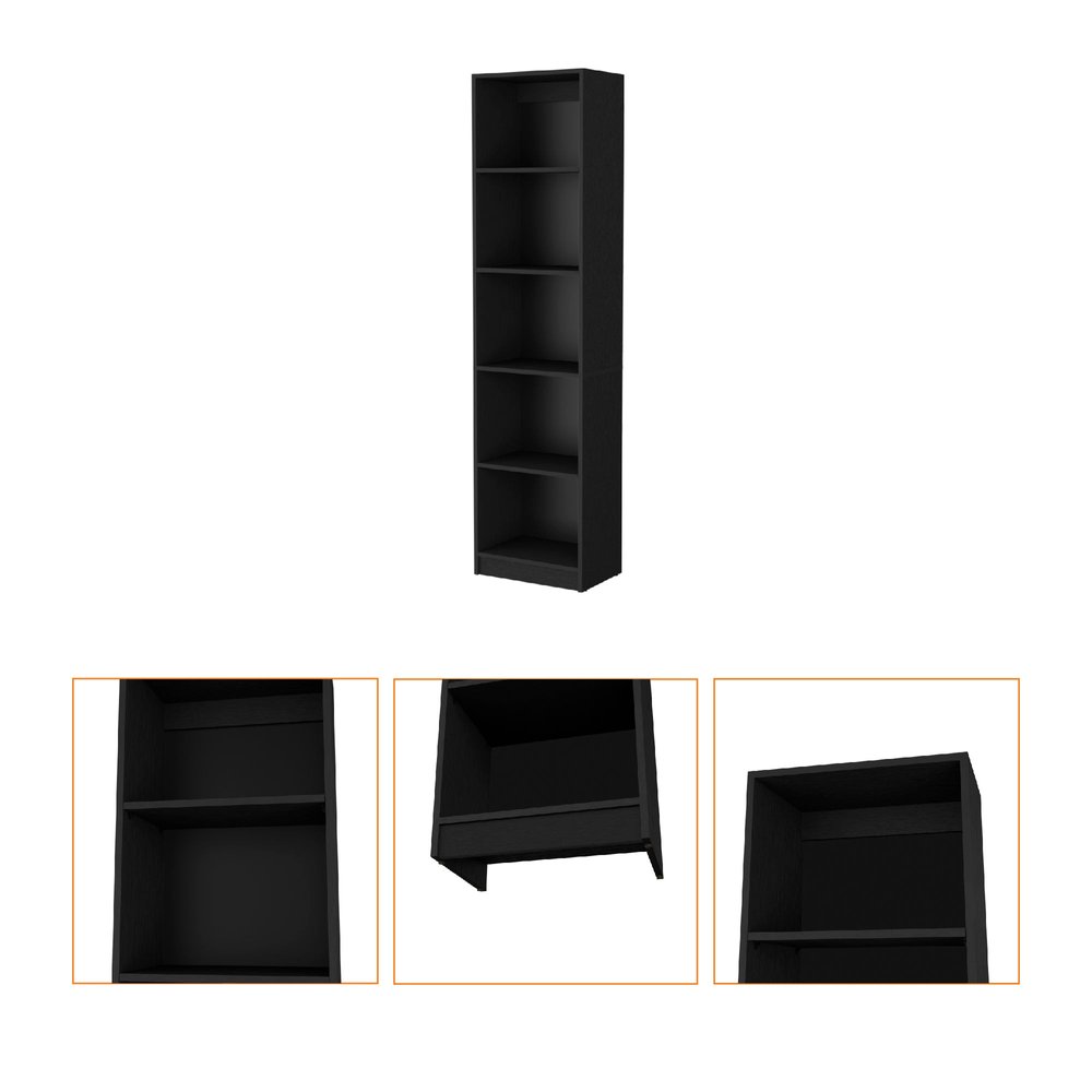 70" Black Wood Five Tier Bookcase — view 3