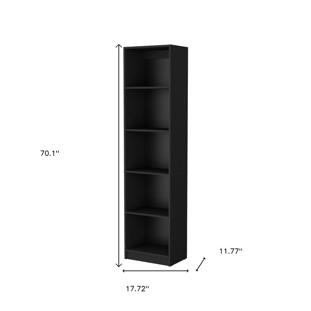 70" Black Wood Five Tier Bookcase — view 8