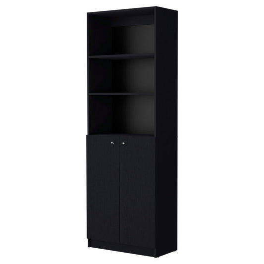 71" Black Five Tier Bookcase with Two doors HomeRoots