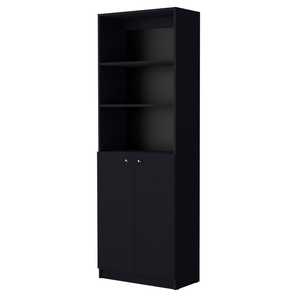 71" Black Five Tier Bookcase with Two doors HomeRoots