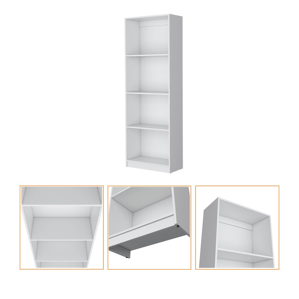 71" White Wood Four Tier Bookcase — view 2
