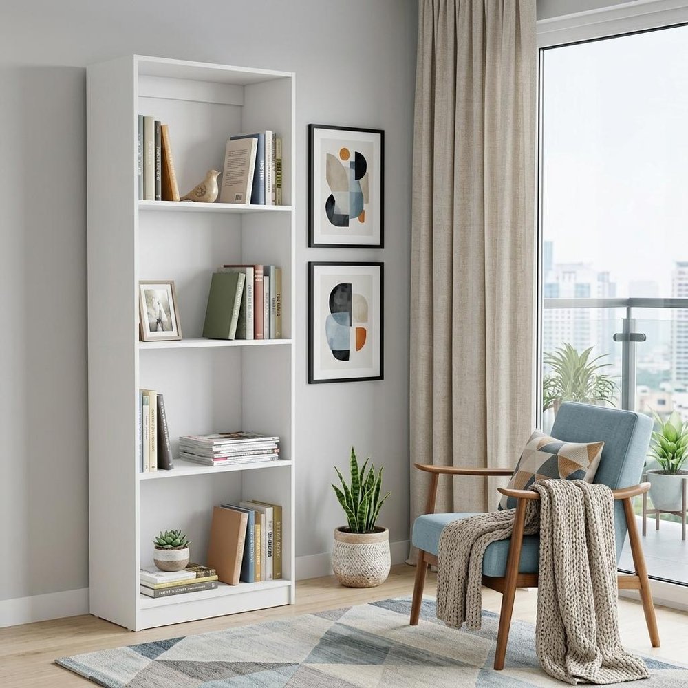 71" White Wood Four Tier Bookcase — view 6