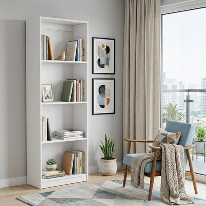 71" White Wood Four Tier Bookcase HomeRoots