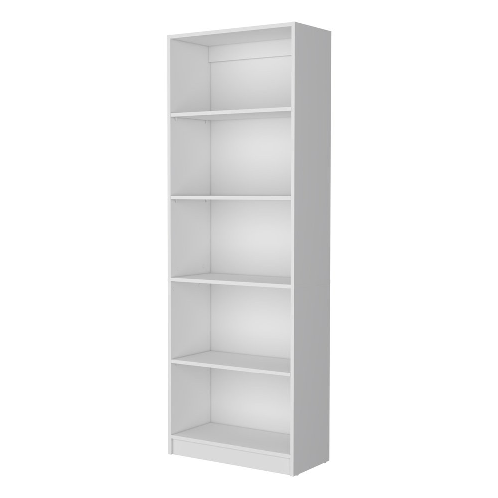 71" White Wood Five Tier Bookcase — view 1