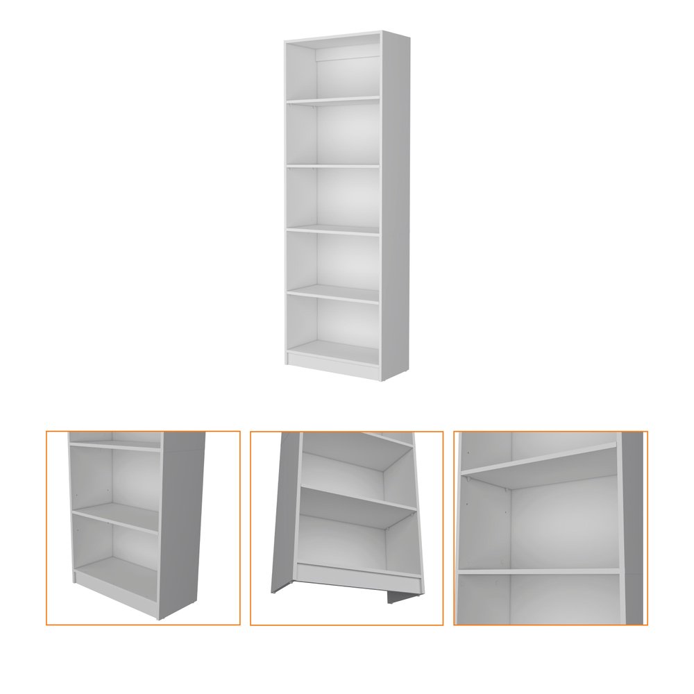 71" White Wood Five Tier Bookcase HomeRoots