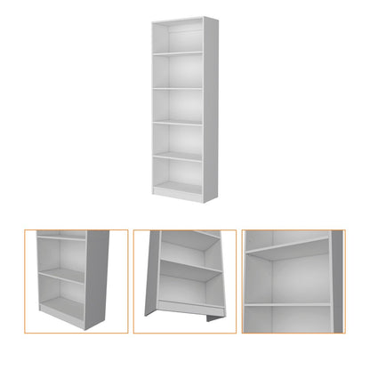 71" White Wood Five Tier Bookcase HomeRoots
