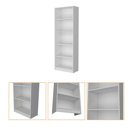71" White Wood Five Tier Bookcase