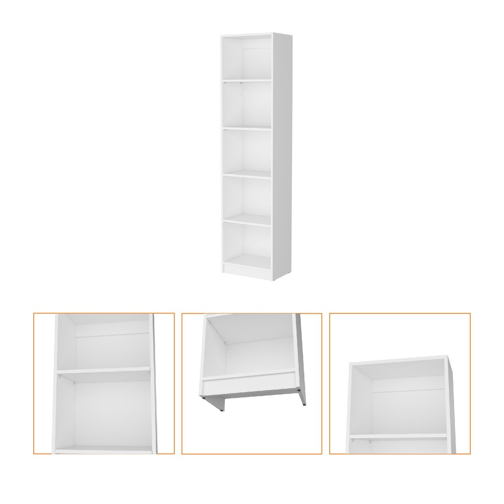 71" White Wood Five Tier Bookcase — view 2