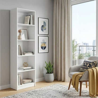 71" White Wood Five Tier Bookcase HomeRoots