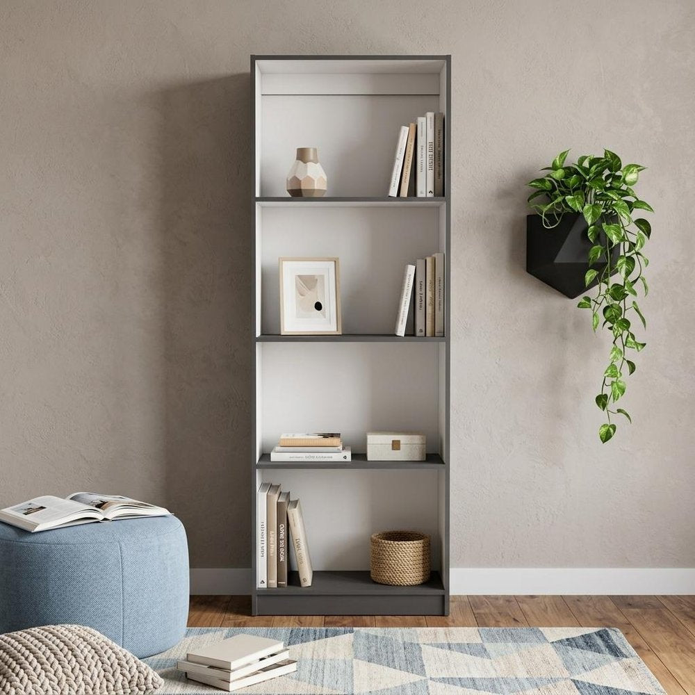 71" Gray And White Wood Four Tier Bookcase HomeRoots